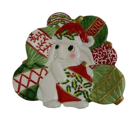 Fitz and Floyd Essentials Canape Plate Christmas Bunny Blooms 2004 - Picture 2 of 12
